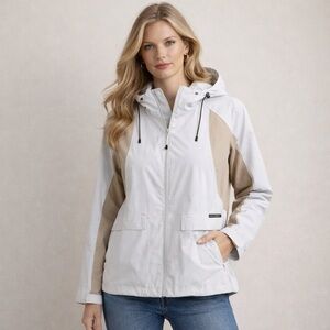 Baleno Women’s Waterproof Hooded Rain Jacket Outdoor White Beige hiking Size L